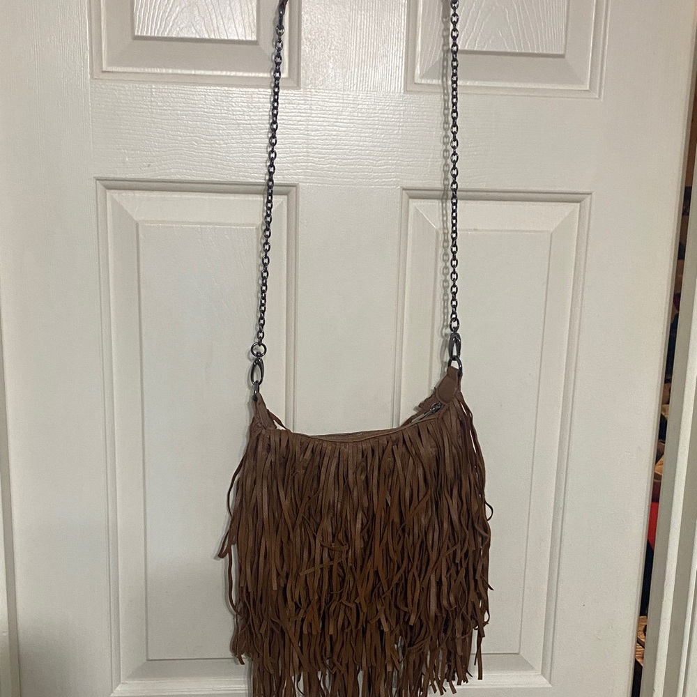 Charming Charlie Brown Fringe Crossbody Bag